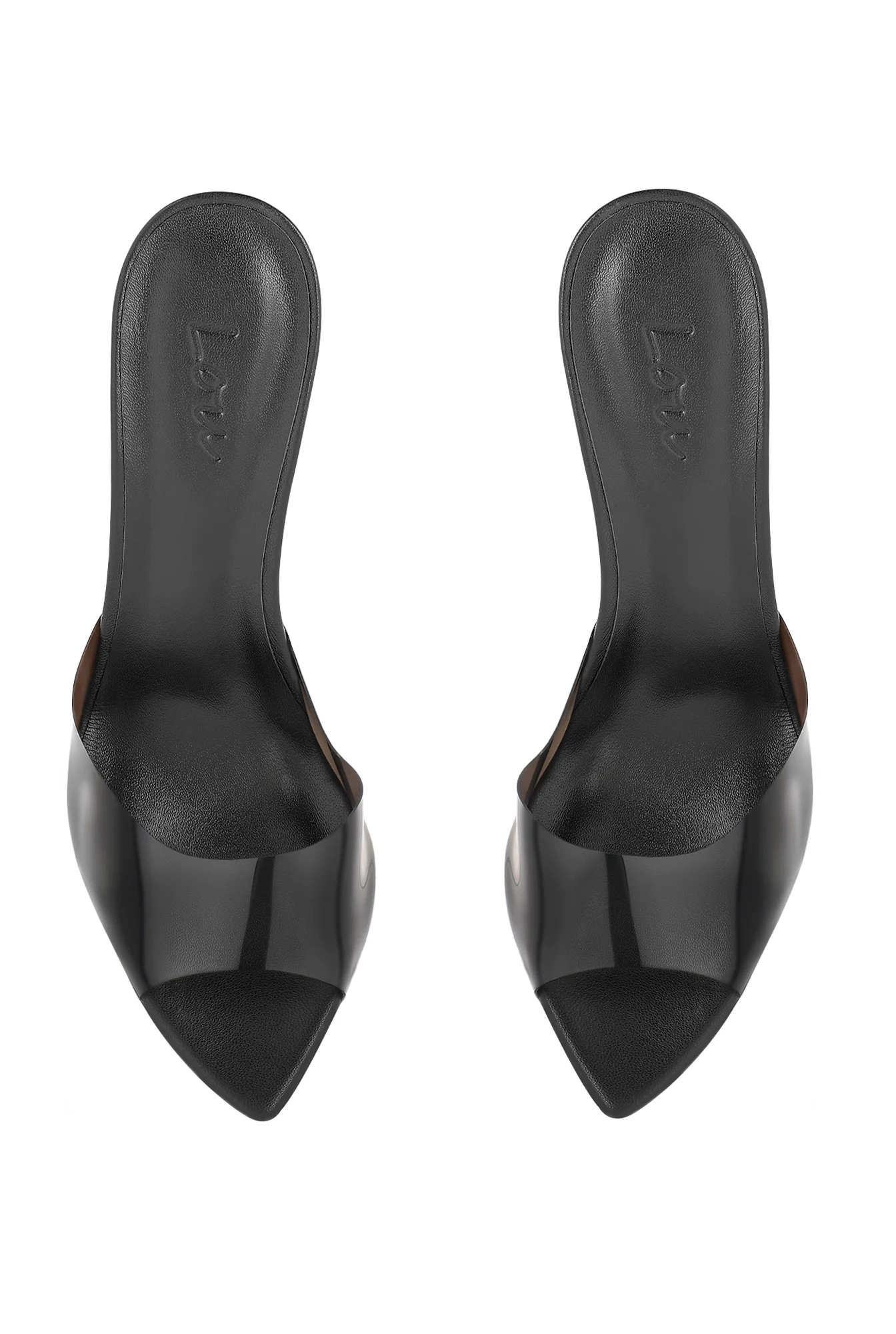 Femi - Tacones de aguja negros con tira transparente